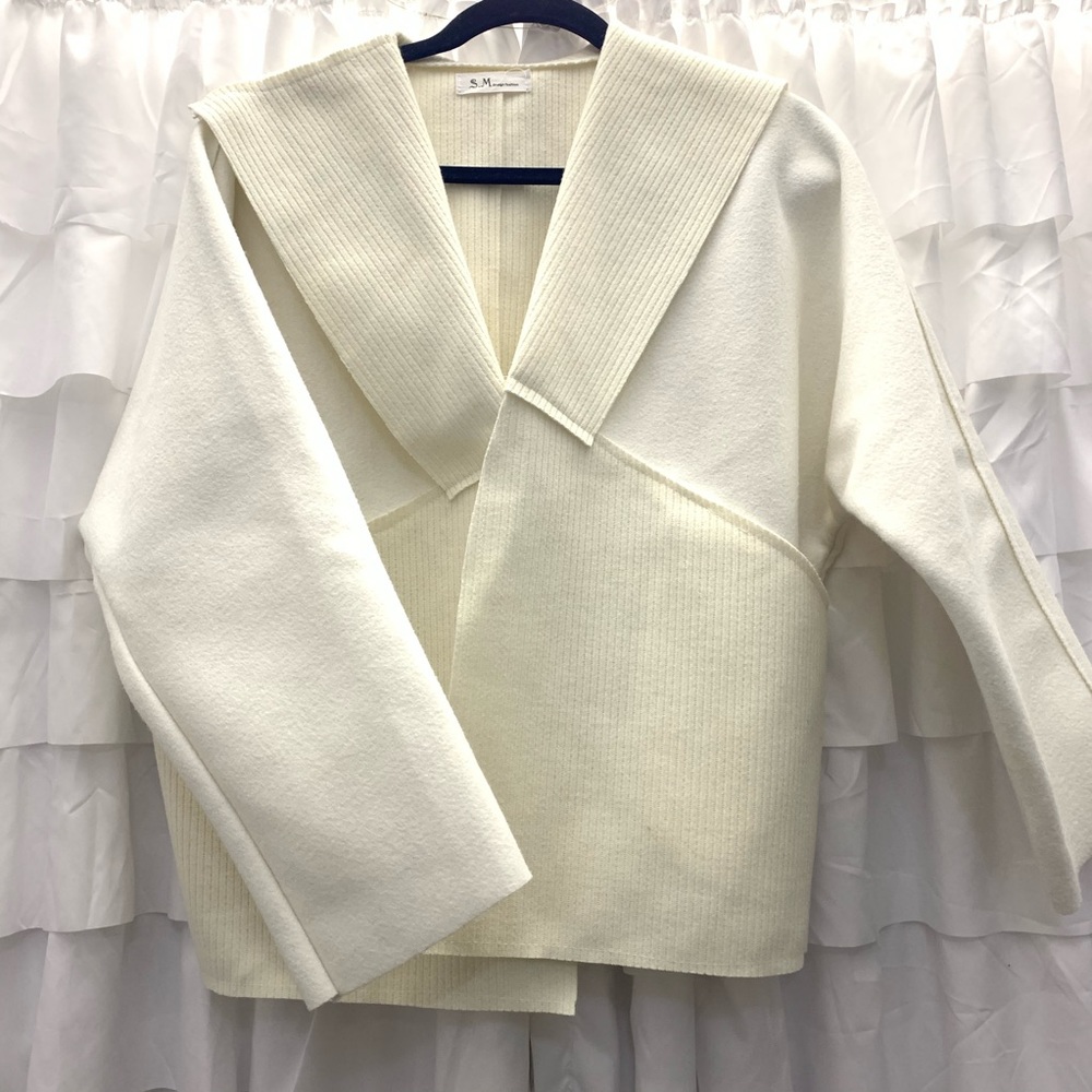 Ivory Knit Structured Ribbed Section Jacket M/L - image 4